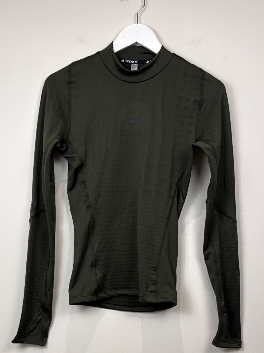 adidas Mens S Olive Green Mock Neck Compression Long Sleeve Base Layer